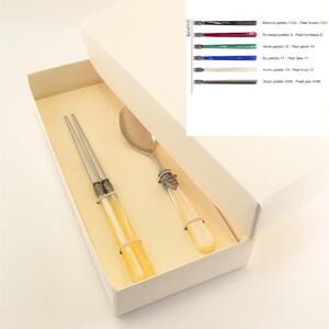 Set per cibo coreano con manico Madreperlato,, 1 set, bacchette pi� cucchiaio frutta Napoleon EME in confezione BONBONIERA