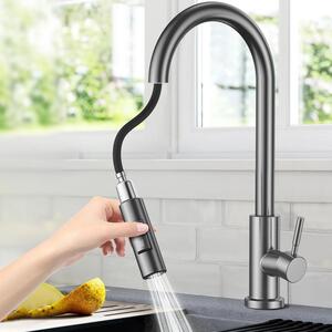 Miscelatore da cucina con doccetta estraibile, 2 funzioni, girevole a 360°, colore grigio