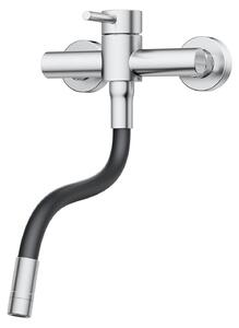 Miscelatore da cucina, montaggio a parete, finitura in nichel spazzolato, distanza tra i fori di 150 mm, 2 modalità d'acqua, girevole a 360°, realizzato in acciaio inossidabile SUS304
