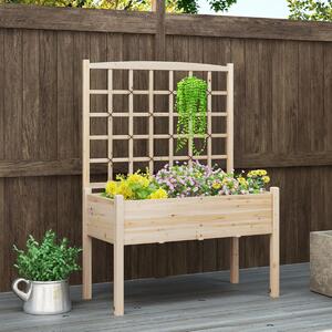 Costway Letto da giardino elevato con traliccio per rampicanti, Scaffale per piante in legno con piedi per rampicanti Naturale