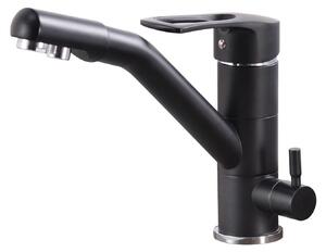 Rubinetto da cucina a tre vie, girevole, con attacco G3/8 pollici e filtro per l'acqua, colore nero