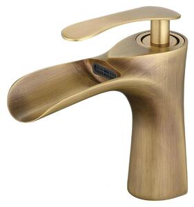 Set di rubinetto e miscelatore per lavabo in ottone anticato, modello a cascata, monoblocco