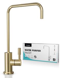 Rubinetto per cucina, acqua potabile, sistema di osmosi, acciaio inossidabile, finitura dorata spazzolata, rotazione a 360°, attacchi da 1/4" e 3/8"