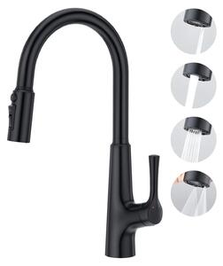 Miscelatore da cucina estraibile a 3 vie con doccetta, monocomando, colore nero