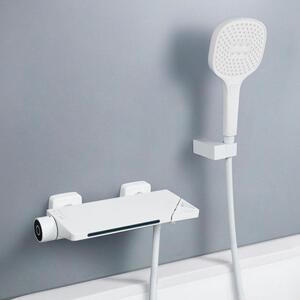 Miscelatore per vasca da bagno a cascata con doccetta manuale, montaggio a parete, in ottone, colore bianco