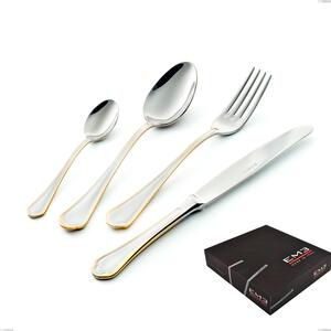 Set di posate 75 pezzi Domus Oro in confezione regalo, acciaio 18-10, oro 24 carati lucido, spessore 3 mm