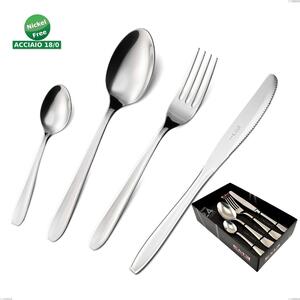 Confezione vetrina 24 pezzi coltello economico eco, Acciaio inox Aisi 430 NIchel Free Posate Lucide, spessore 1.5 mm- posate