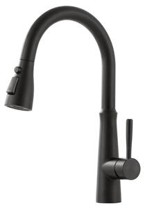 Miscelatore da cucina estraibile, girevole a 360°, colore nero, acciaio inossidabile