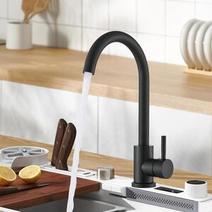 Rubinetto da cucina a bassa pressione, girevole a 360°, per lavello, colore nero, finitura in rame