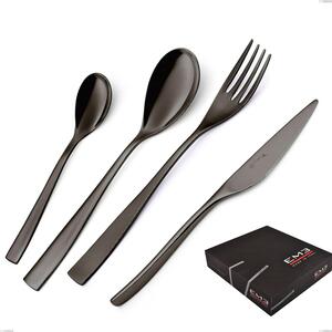 Set di posate 75 pezzi EtoIle PVD Black in confezione regalo, Acciaio 18/10 lucido, spessore 4 mm, PVD black