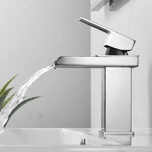Miscelatore monocomando in acciaio inossidabile, ottone cromato, per lavabo a cascata, con controllo dell'acqua calda e fredda
