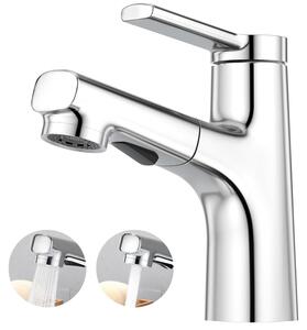 Miscelatore monocomando per lavabo, bagno, estensibile, cromato