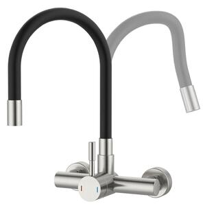 Miscelatore da cucina a parete, con tubo flessibile, girevole a 360°, nero, in acciaio inossidabile