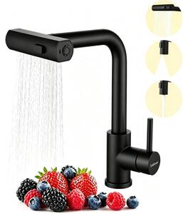 Miscelatore per cucina, rubinetto per lavello, nero, acciaio inossidabile, girevole a 360°, estensibile