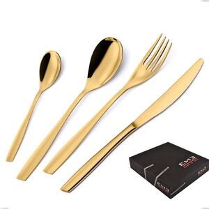Set di posate 75 pezzi Eleven PVD Gold in confezione regalo, Acciaio 18/10 lucido, spessore 2.5 mm, PVD oro
