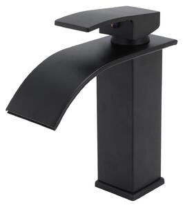 Miscelatore monocomando per lavabo, modello "waterfall", colore nero, con bocca di uscita da 110 mm e attacco G3/8