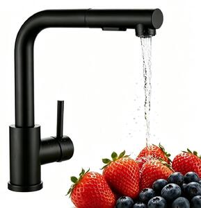 Miscelatore da cucina estraibile, acciaio inossidabile, girevole a 360°, colore nero