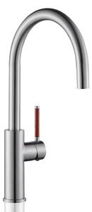 Miscelatore monocomando per lavello da cucina, in acciaio inossidabile, con bocca girevole a 360°, design ad arco alto, finitura spazzolata, a risparmio idrico, sistema di avviamento a freddo, maniglia a 90°