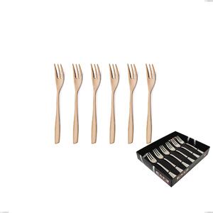 Confezione vetrina 6 pezzi forchettine dolce Eleven rose brunita lucida , Acciaio inox 18/10 (AISI 304), spessore 2,5 mm