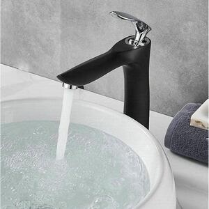 Miscelatore per lavabo da bagno, nero, in ottone, monocomando, con un foro