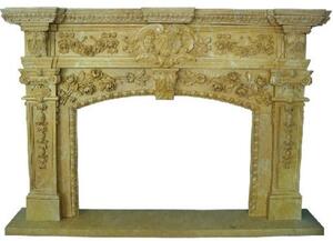 Casa Padrino: cornice barocca per camino giallo 200 x 40 x h. 150 cm - Cornice per camino realizzata artigianalmente in marmo di alta qualità - Accessori per la decorazione del camino - Mobili in marmo in stile barocco