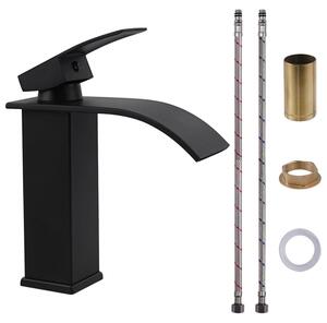 Rubinetto, cascata, acciaio inossidabile, nero, miscelatore per lavabo