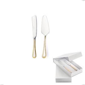 Confezione a libro 2 pezzi,paletta pi� coltello dolce da servizio Firenze oro, acciaio 18-10, oro 24 carati , spessore 2.5 mm