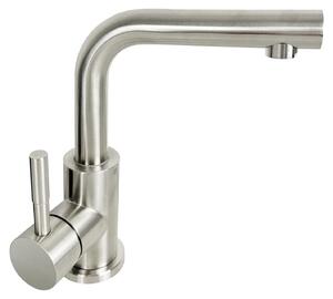 Miscelatore per lavabo, girevole a 360°, monocomando, in acciaio inossidabile spazzolato, forma a "L", alta pressione
