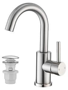 Miscelatore monocomando per lavabo, con scarico a tappo, finitura spazzolata e rotazione a 360°