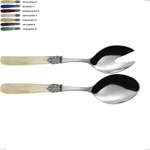 Coppia insalata georgian, Acciaio 18/10 AISI 304 Lucido manicatura acrilico perlato, lunghezza 237 mm