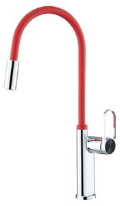 Rubinetto da cucina ad alta pressione, con bocchetta girevole a 360°, miscelatore per acqua calda e fredda, colore rosso