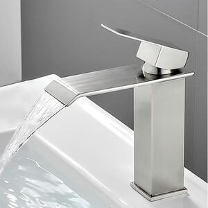 Miscelatore monocomando a cascata per lavabo, in acciaio inossidabile spazzolato, a risparmio idrico, per acqua calda e fredda