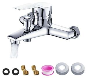 Miscelatore monocomando per vasca da bagno, da montare a parete, completo di accessori, realizzato in lega di zinco con anima in rame, ampia compatibilità