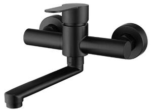 Miscelatore da cucina, montaggio a parete, girevole a 360°, bocchetta da 180 mm, acciaio inossidabile nero, attacchi da 3/4"