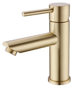 Miscelatore per lavabo, monocomando, in ottone spazzolato, finitura oro, modello compatto