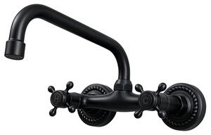 Miscelatore da cucina, montaggio a parete, nero, girevole a 180°, in ottone, 27 cm