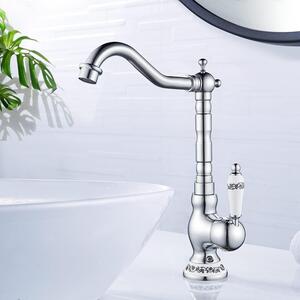 Miscelatore monocomando retrò per lavabo, cromato, in ottone, attacco G3/8, rotazione a 360°