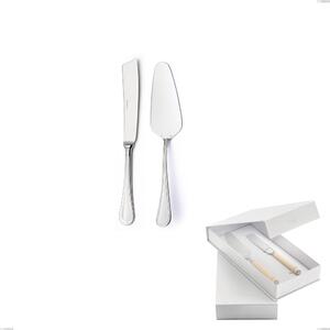 Confezione a libro 2 pezzi,paletta pi� coltello dolce da servizio Impero Argento 8 micron, Acciaio inox Aisi 304 Finitura Argentata, spessore argento 8 micron, spessore posata 3 mm