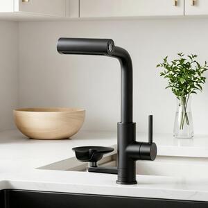 Miscelatore da cucina con getto spray, estensibile, finitura opaca nera, 4 tipi di getto, girevole a 360°