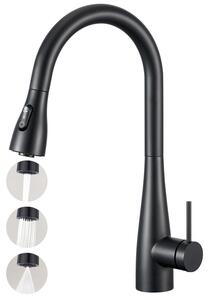 Miscelatore da cucina con doccetta estraibile, nero, monocomando, per lavello, 2 getti, acciaio inossidabile 304, alta pressione, attacco G 3/8 di pollice