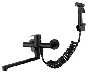 Miscelatore da cucina a parete, nero, con doccetta estraibile, 350 mm, acciaio inossidabile