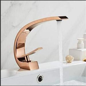 Miscelatore monocomando per lavabo da bagno, colore nero/oro rosa, in ottone, con valvola in Vetroceramica