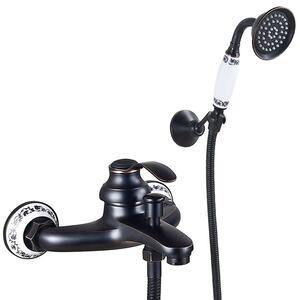 Miscelatore per vasca da bagno da montare a parete, con doccetta manuale, colore nero, stile vintage