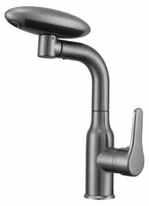 Miscelatore da cucina estraibile, finitura gunmetal, 4 modalità, rotazione a 360°, colore grigio, acciaio inossidabile