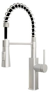 Miscelatore da cucina ad alta pressione con doccetta, 2 getti, girevole a 360°, finitura spazzolata, acciaio inossidabile 304, ABS, doccetta ø33-38 mm, attacco G3/8