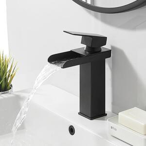 Miscelatore per lavabo a cascata, acciaio inossidabile, ottone, nero, monocomando