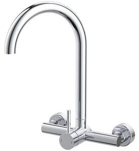 Rubinetto da cucina, montaggio a parete, cromo, 15 cm, distanza tra i fori 360°, girevole