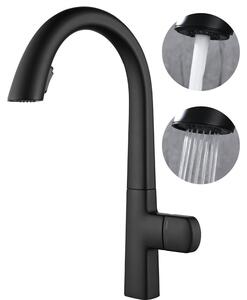 Miscelatore da cucina estraibile, nero, rotazione a 360°, con 2 funzioni di spruzzo dell'acqua, finitura in rame