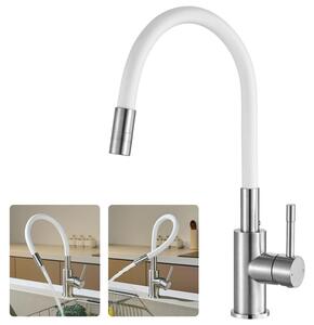 Miscelatore da cucina bianco con 2 tipi di getto, flessibile, in acciaio inossidabile 304, DVGW