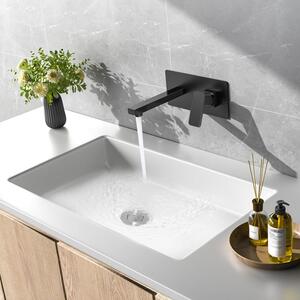 Miscelatore per lavabo da incasso, colore nero, montaggio a parete con 2 fori, bocchetta rettangolare, acciaio inossidabile 304